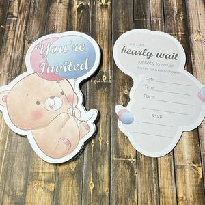 5for$10 Bear Baby Shower Party Invitations Shaped Fill-in Cards 15pc NWT